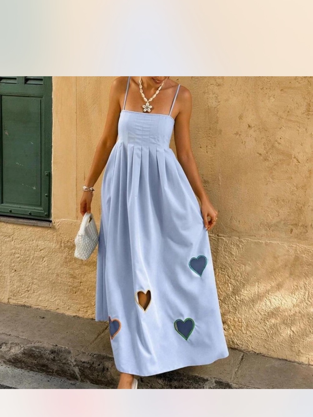 Women's Light Blue Heart Cutout Maxi Dress - Sleeveless Summer Dress